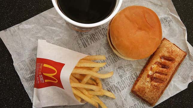 McDonald's burger, fries, coffee, and apple pie