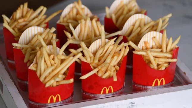 Nine containers of McDonald's french fries 