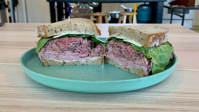 The Vermonter from Your Belly’s Deli in Bennington, VT includes roast beef, ham, pastrami, and horseradish.