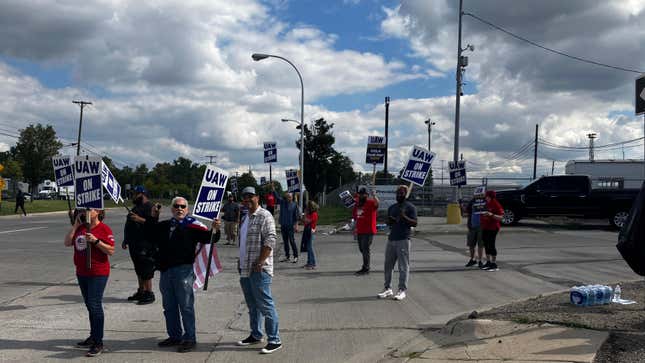 Striking workers at the Ford plant in Wayne, Michigan
